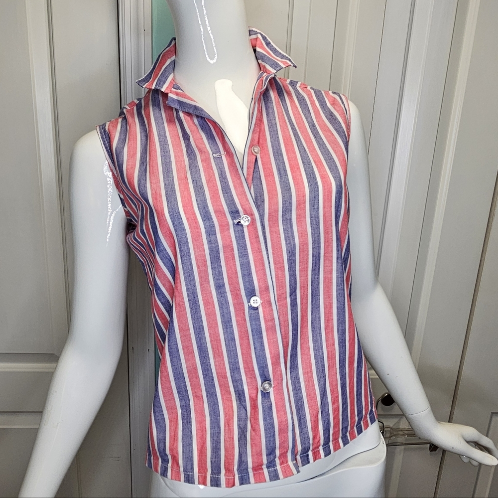 Striped Sleeveless Button-Up Top
